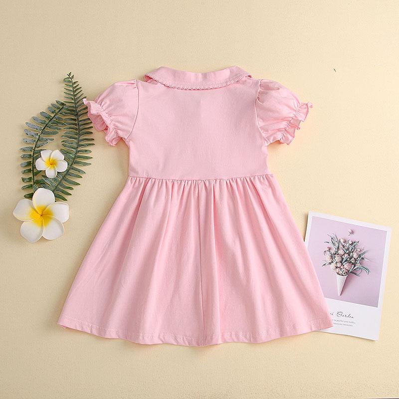 Toddler Girl Embroidered Animal Pattern Puff Sleeve Dress - PrettyKid
