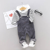 2-piece Striped Hoodie & Solid Dungarees for Children Boy - PrettyKid