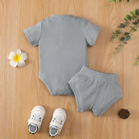 Baby Boy Solid Ribbed Bodysuit And Briefs Baby Outfit Sets - PrettyKid