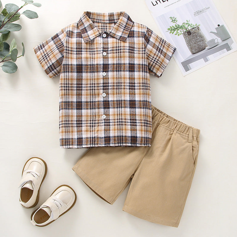 18months-6years Toddler Boy Sets Boys Short-Sleeved Plaid Shirts & Shorts Children's Clothing Two-Piece Suits - PrettyKid