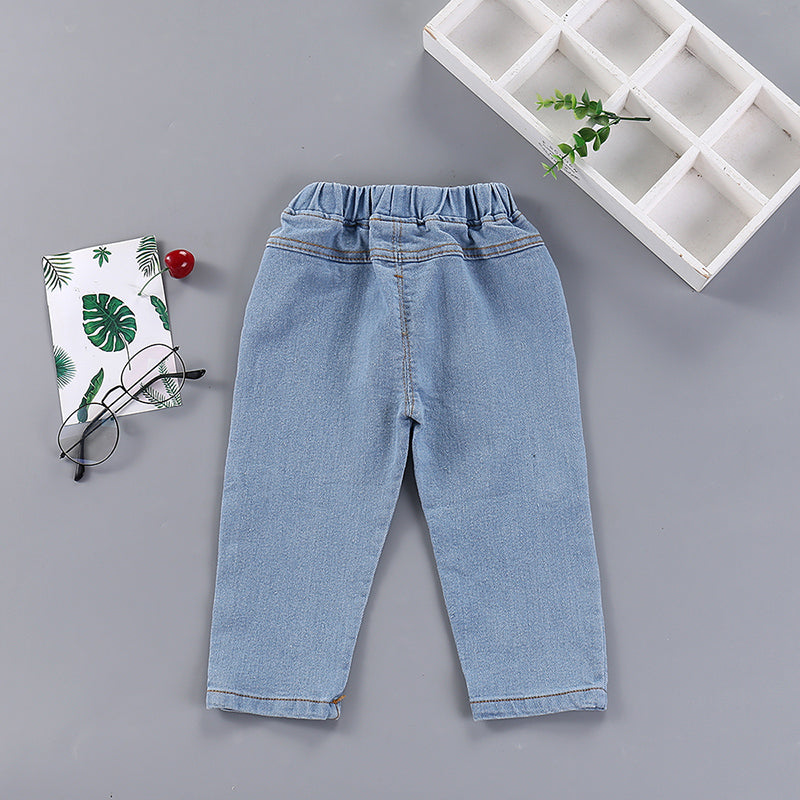 Toddler Boy Floral Pattern Elastic Waist Jeans - PrettyKid