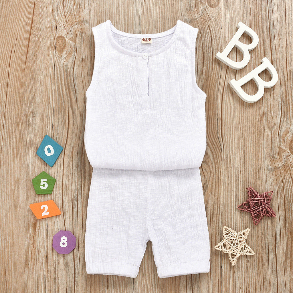 Baby Solid Tank Top And Shorts Two Piece Baby Sets - PrettyKid