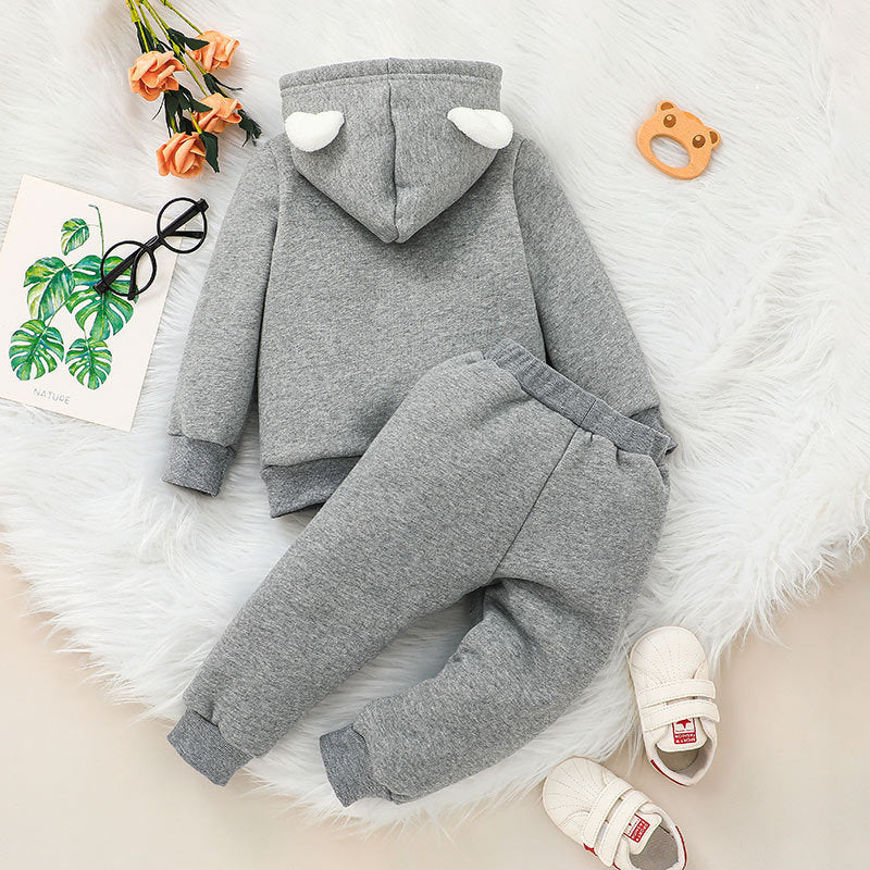 Cloud Pattern Ear Hooded Jacket And Trousers Toddler Girl Sets - PrettyKid