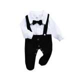Colorblock Baby Boy Shirt Jumpsuit With Bow Tie - PrettyKid