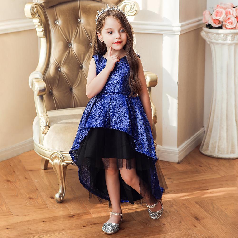 Girl Prom Sequin Dress Tail Princess Skirt Mesh Dress - PrettyKid