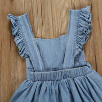 Girls Suspender Dress Solid Color Denim Skirt - PrettyKid