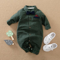 Bow Decor Striped Jumpsuit for Baby Boy - PrettyKid