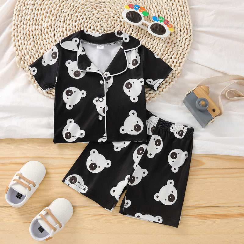 Baby Pajamas Sets Car Bear Print Shirts & Shorts Baby Clothes In Bulk - PrettyKid