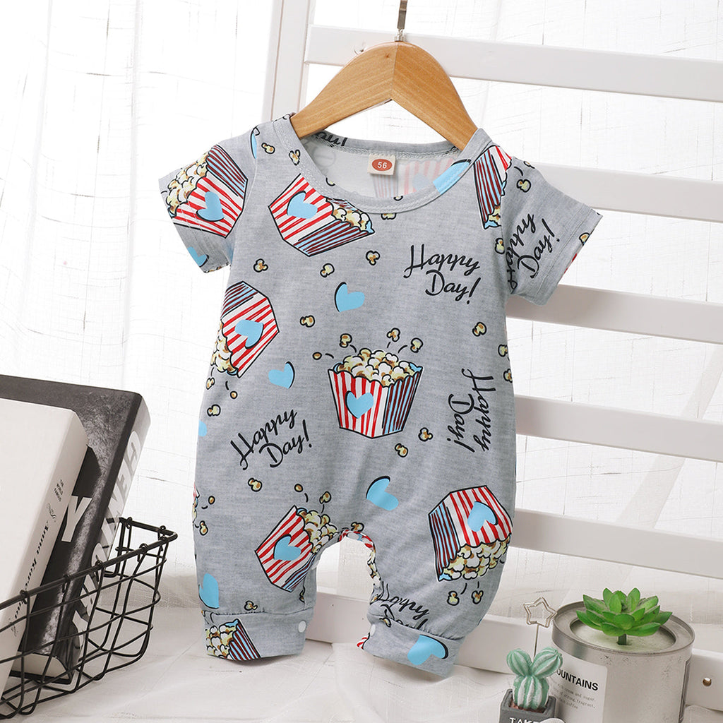 0-9M Baby Boy Jumpsuit Popcorn Print Short Sleeves Wholesale Baby Clothes - PrettyKid