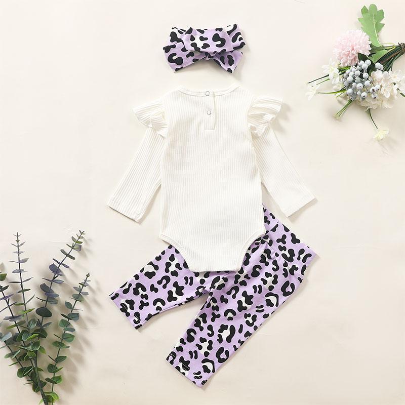 3-piece Headband & Leopard Pattern Pants & Romper for Baby Girl - PrettyKid