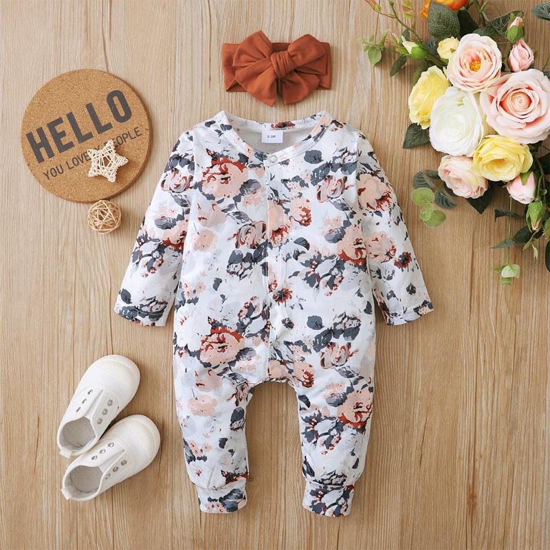 2-piece Floral Jumpsuit & Headband for Baby Girl - PrettyKid