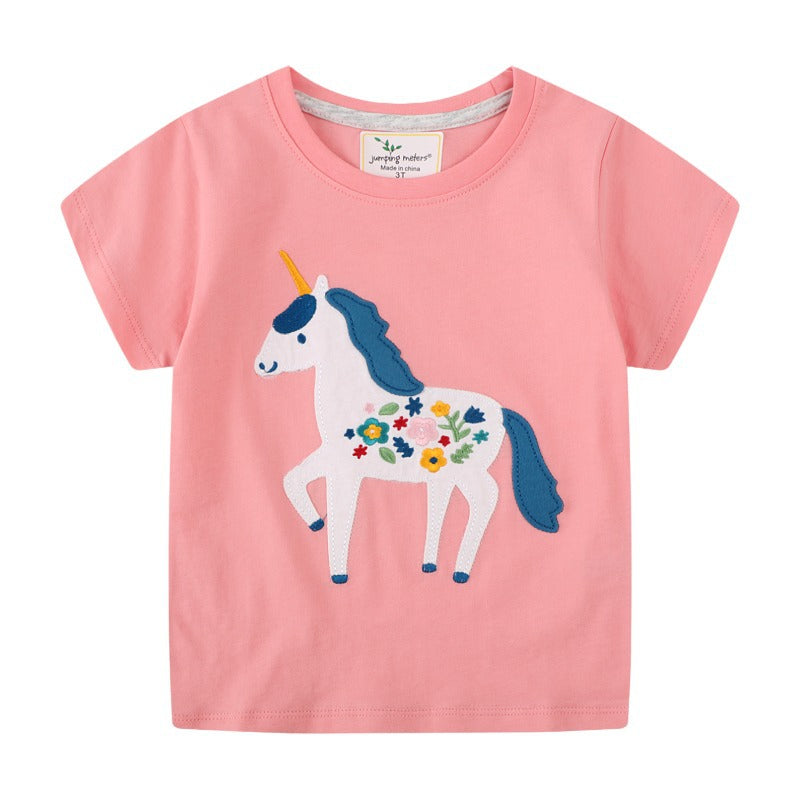 Boys And Girls Pink Short Sleeve Unicorn Pattern Top Wholesale Toddler T-Shirts - PrettyKid