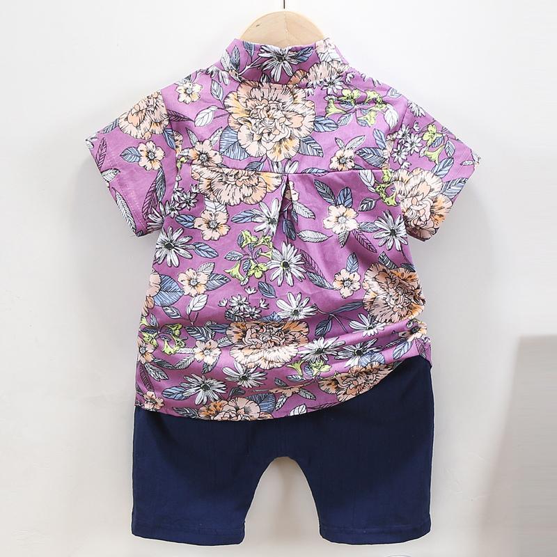 Boy Floral Print Shirt & Solid Color Shorts - PrettyKid