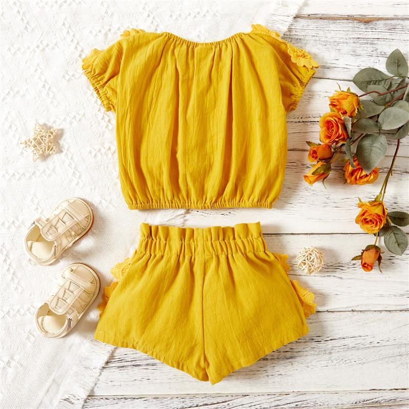 children's boutique wholesale Baby Girl Solid Color Top & Shorts Wholesale Children's Clothing - PrettyKid