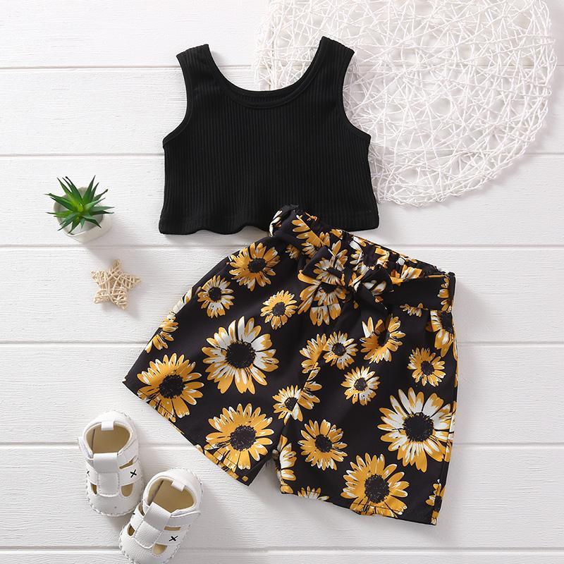 Toddler Girl Short Top & Sunflower Print Shorts - PrettyKid