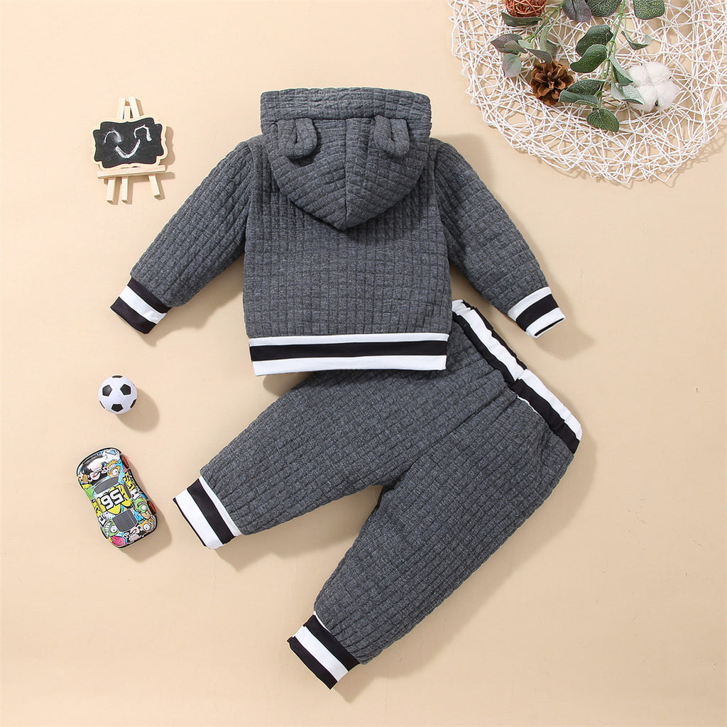 Wholesale Baby Color-block Horizontal Stripes Hooded Sweater & Pants in Bulk - PrettyKid