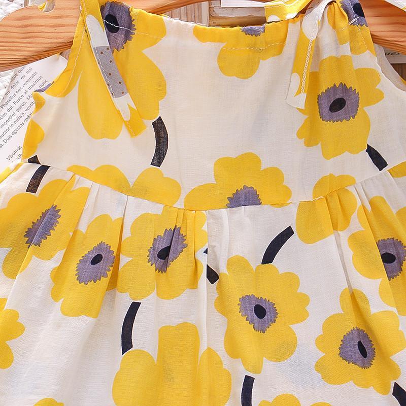 New Born Girl Flower Sleeveless Print Dress & Headband - PrettyKid