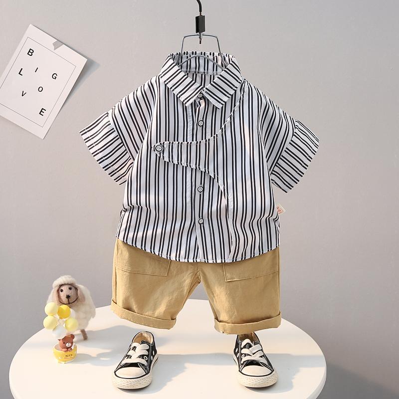 Grow Boy Striped Shirt & Front Pocket Shorts - PrettyKid