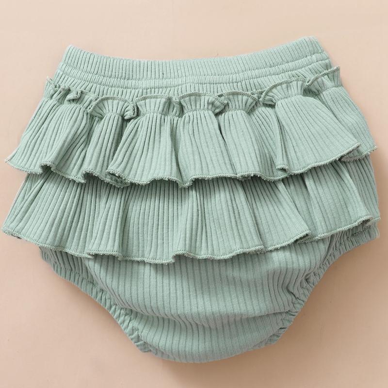 New Born Girl Ribbed Bodysuit & Ruffle Shorts & Bowknot Headband - PrettyKid