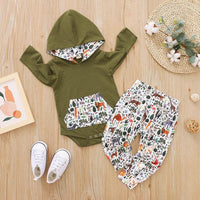 2-piece Hooded Romper & Animal Printing Pants for Baby Boy - PrettyKid