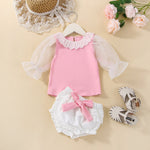 3M-3Y Baby Girl Outfit Sets Yarn Sleeves With Triangle Bow Wholesale Baby Clothes - PrettyKid