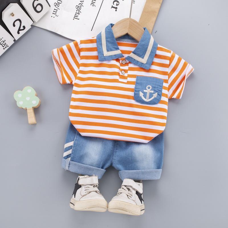 Toddler Boy Stripes Pattern T-shirt & Short Children's Clothing - PrettyKid