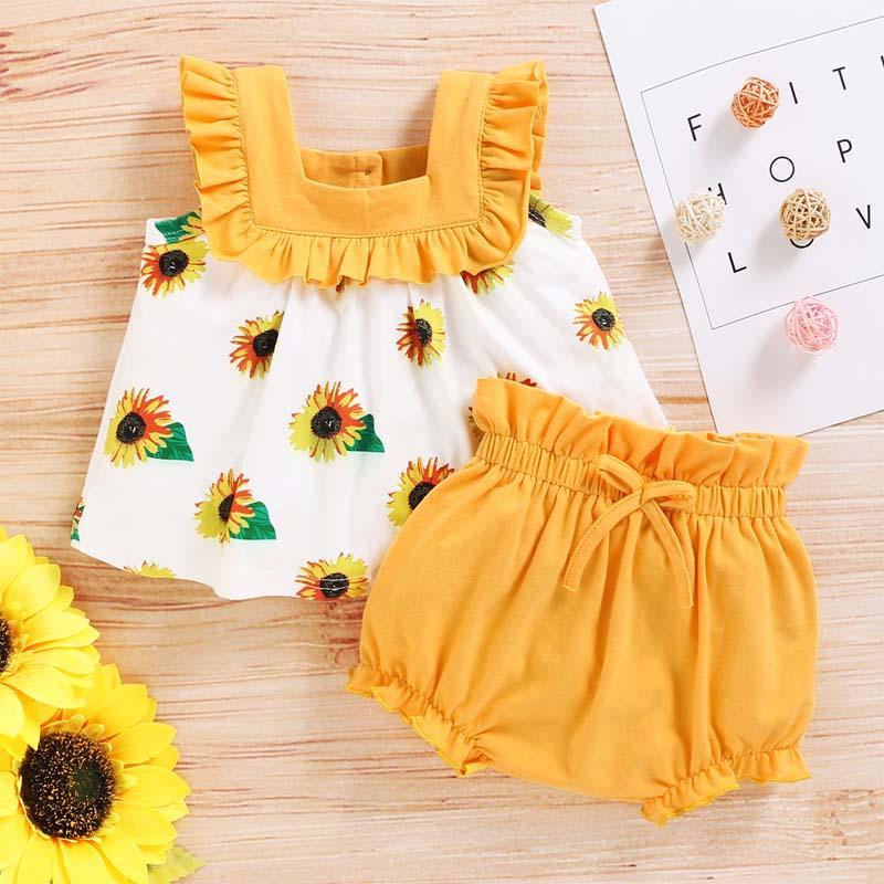 2-Pieces Sunflower Print suit For Toddler Girls - PrettyKid