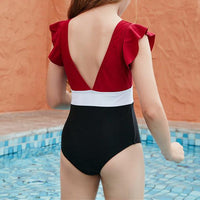 7-13years Kids Girl Swimwear V-Neck Ruffled Slim Children One-Piece Bikini Swimsuit Big Girl Clothing - PrettyKid