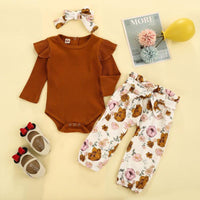 3-piece Romper & Headband & Floral Pants for Baby Girl - PrettyKid