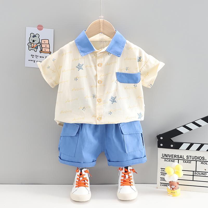 Toddler Boy Star Pattern Polo T-shirt & Pocket Shorts Wholesale Children's Clothing - PrettyKid