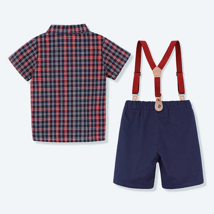 18M-6Y Plaid Shirt Trousers School Uniform Toddler Boys Suit Sets Wholesale Boys Clothing - PrettyKid