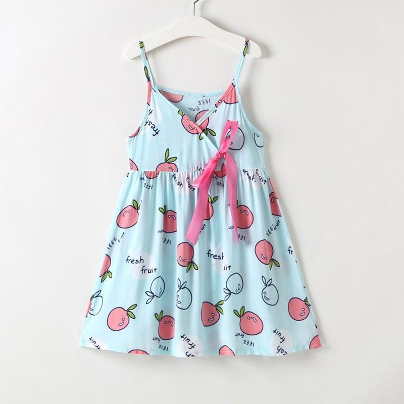 Toddler Girl Apple Print V-neckline Slip Dress - PrettyKid