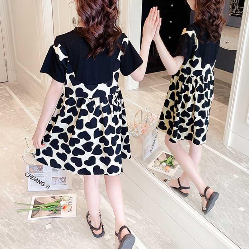 Girl Heart-shaped Print Dress - PrettyKid