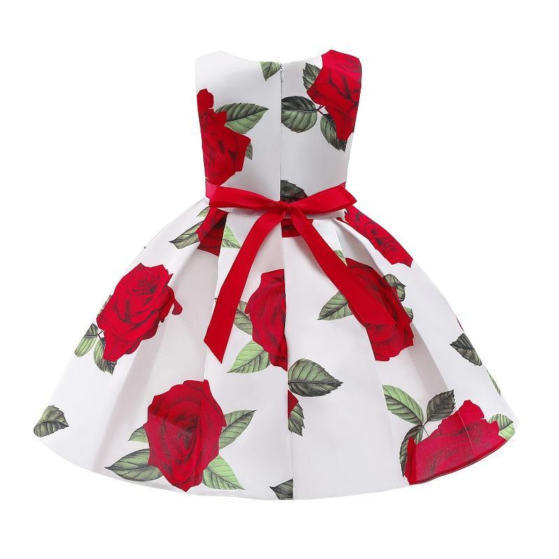 Girl Bow Decor Sleeveless Floral Formal Dress - PrettyKid