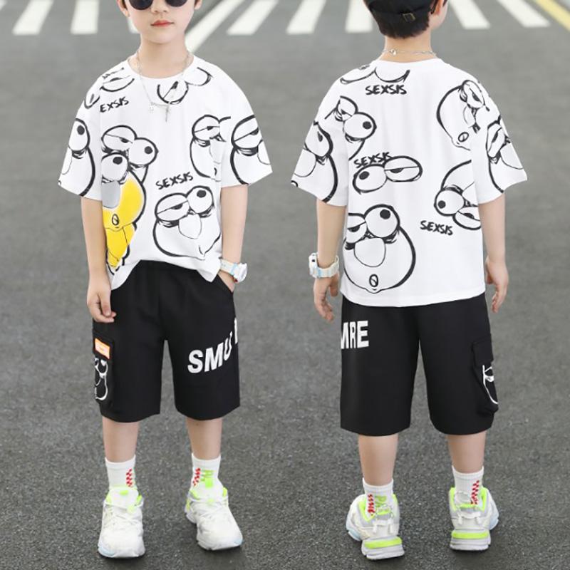 Boy Cartoon Cat Pattern T-shirt & Shorts Children's Clothing - PrettyKid