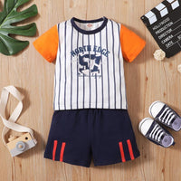 Toddler Boy Letter Print Striped T-shirt & Shorts - PrettyKid