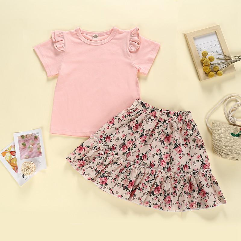 2-piece T-shirt & Floral Skirt for Toddler Girl - PrettyKid