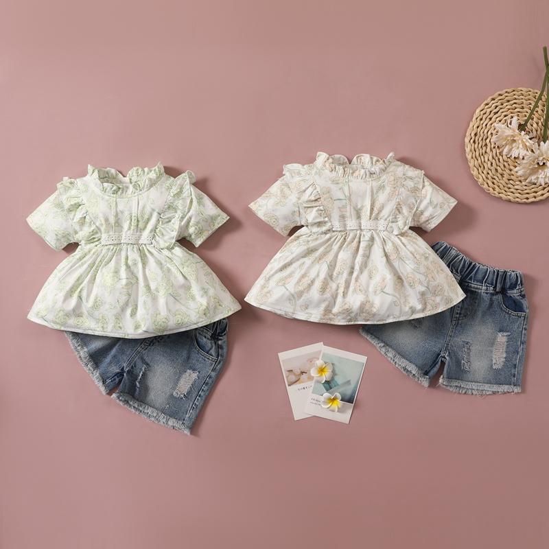 Toddler Girl Floral Top & Denim Shorts - PrettyKid