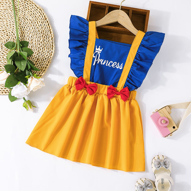 18months-6years Toddler Girl Dresses Summer Fashion Letter Printing Color Matching Little Girl Bow Children's Dresses - PrettyKid