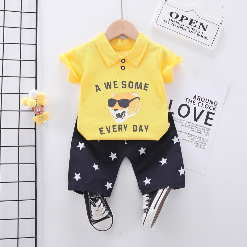 Toddler Boy Dog Pattern T-shirt & Star Pattern Shorts Wholesale Children's Clothing - PrettyKid