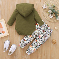 2-piece Hooded Romper & Animal Printing Pants for Baby Boy - PrettyKid