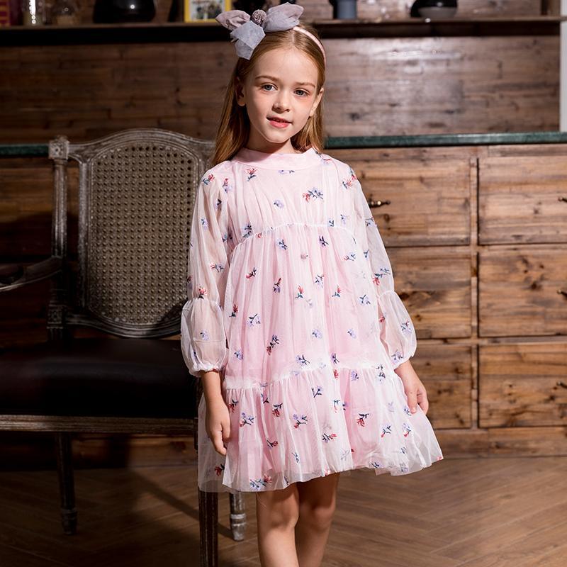 trendy children's clothes wholesale Kid Girl Plant Print Mesh Dress - PrettyKid