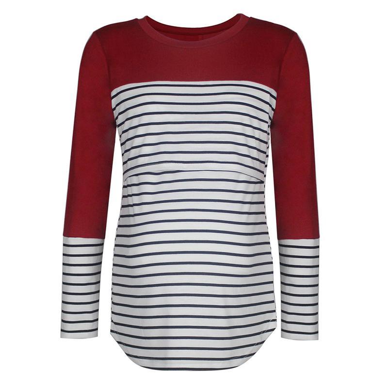 Women Long-Sleeve Striped Matching Nursing Top - PrettyKid