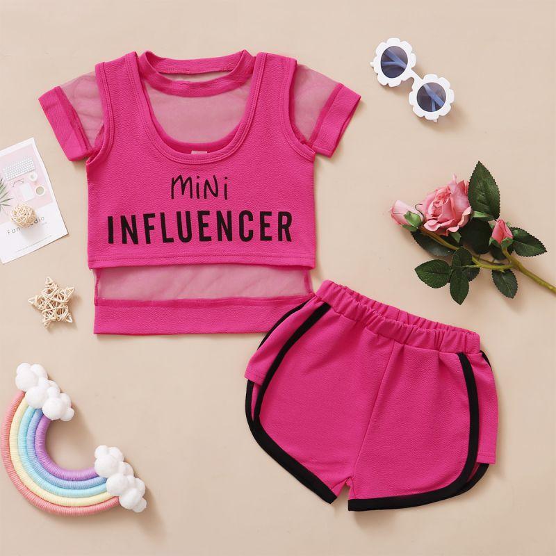 Toddler Girl Three-piece Sporty Mesh T-shirt & Tank Top & Shorts Wholesale Children's Clothing - PrettyKid