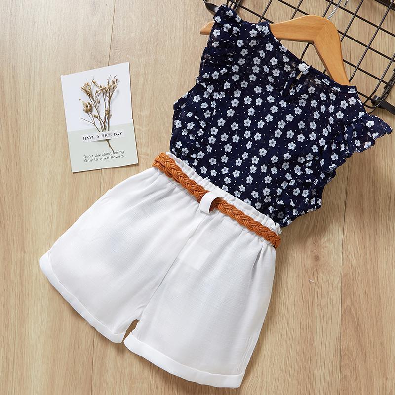 2-piece Floral Sleeveless Polka Dot Printed T-Shirt and Shorts Set - PrettyKid