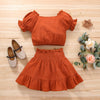 9M-3Y Girls Crop Top Sets Pleated Fungus-Trimmed Unpatterned Puff Sleeves Wholesale Baby Clothes - PrettyKid