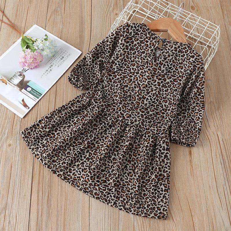 Toddler Girls Leopard Grain Decoration Smoke Plait Dress - PrettyKid