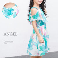 Girl Blue Leaf Print One-shoulder Chiffon Dress Children's Clothing - PrettyKid