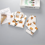 Satin Fabrics Silk-like Cartoon Animal Printed Pajamas Set Wholesale children's clothing - PrettyKid