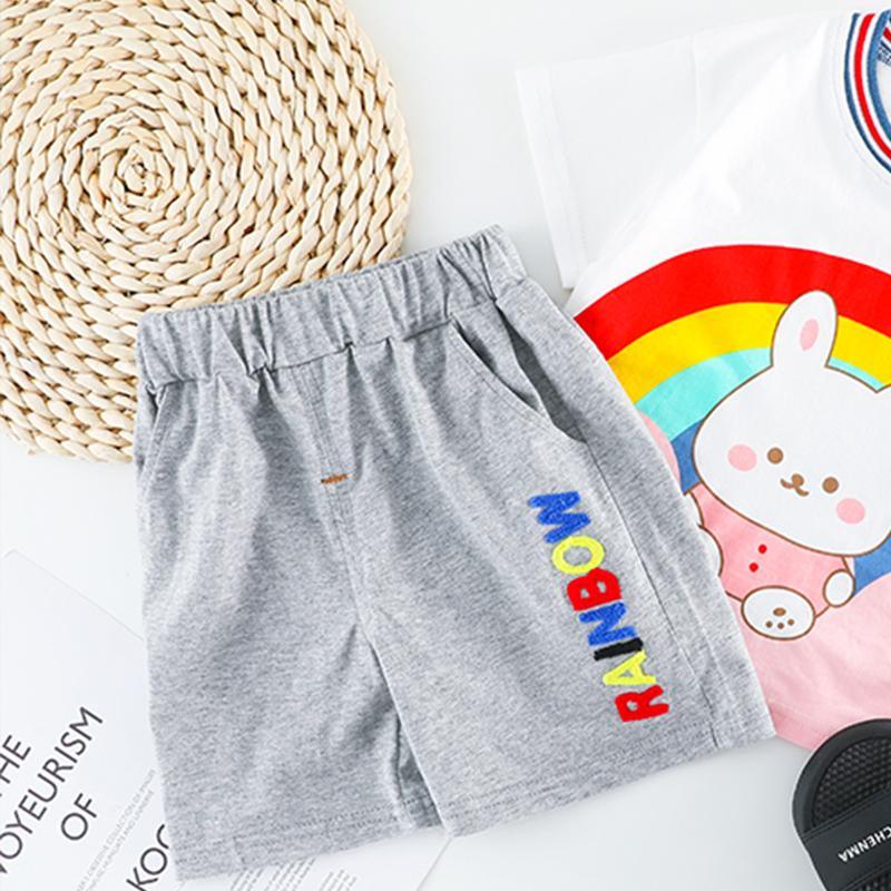 Toddler Boy Rainbow Bear Print T-shirt & Letter Shorts - PrettyKid